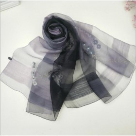 Wool Silk Scaves Black Plaid Women Summer Scarf